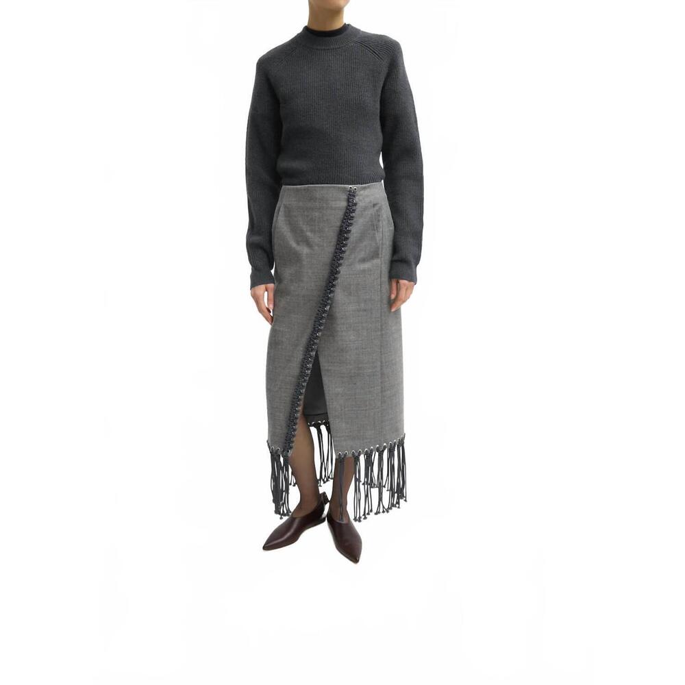 NEW TIBI techy bonded wool crochet trim skirt in grey